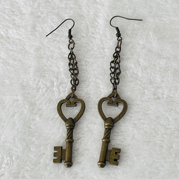 Heart Key Brass Earrings - Picture 1 of 3